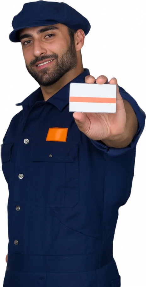 FixLine technician showing a FixLine ID card